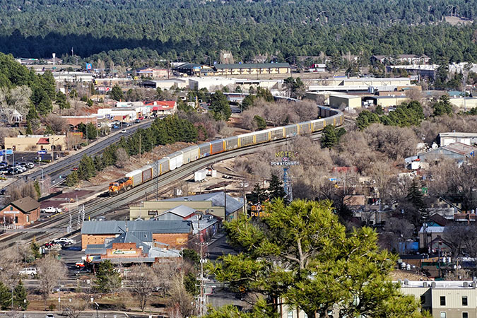 A BNSF train winds through Flagstaff. 