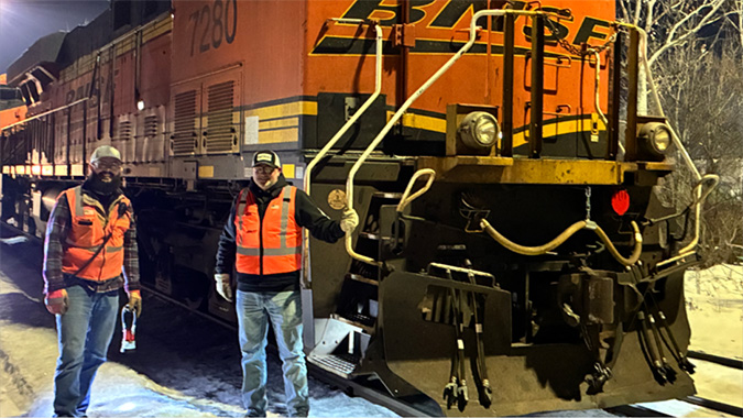 Locomotive Engineer Ben Kerrigan and Conductor Chance Newberry brought the goods to St. Paul, Minnesota. 