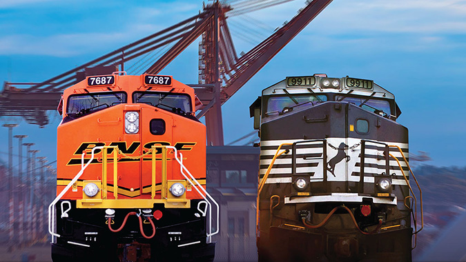 BNSF locomotive and NS locomotive BNSF locomotive and NS locomotive