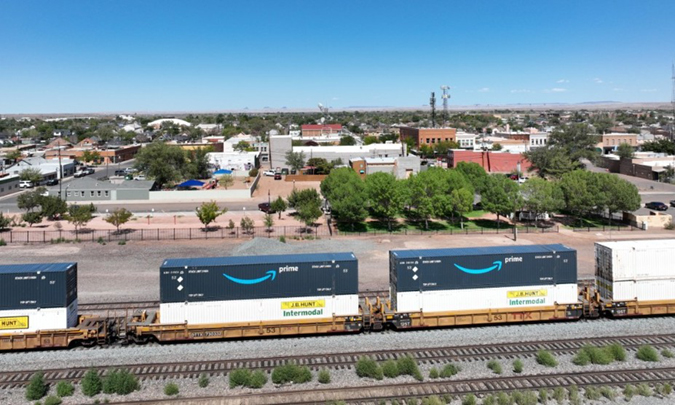 A BNSF intermodal train passes through Winslow. A BNSF intermodal train passes through Winslow.